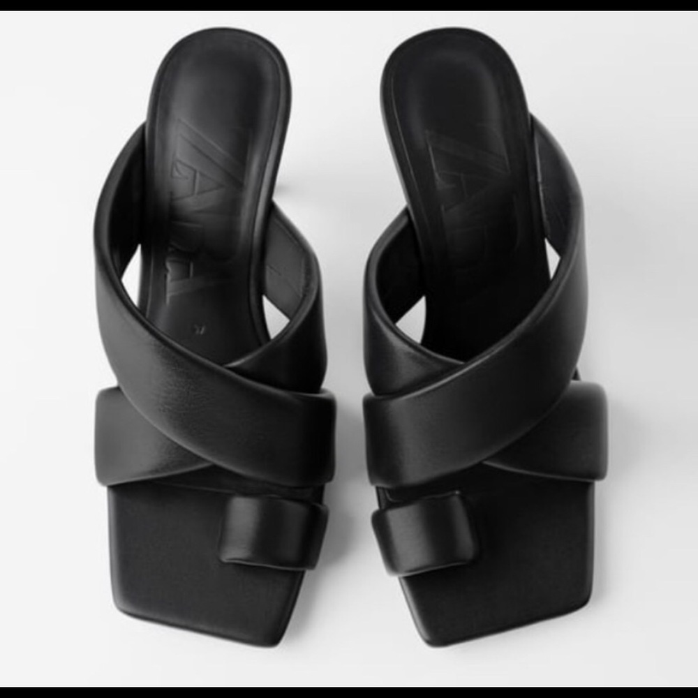 Zara Padded Heeled Leather Sandals - Picture 5 of 6